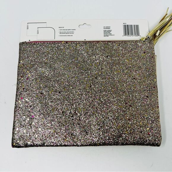 NWT  2pc Gold Glitter and Gold Lame Makeup Pouches - Picture 3 of 8